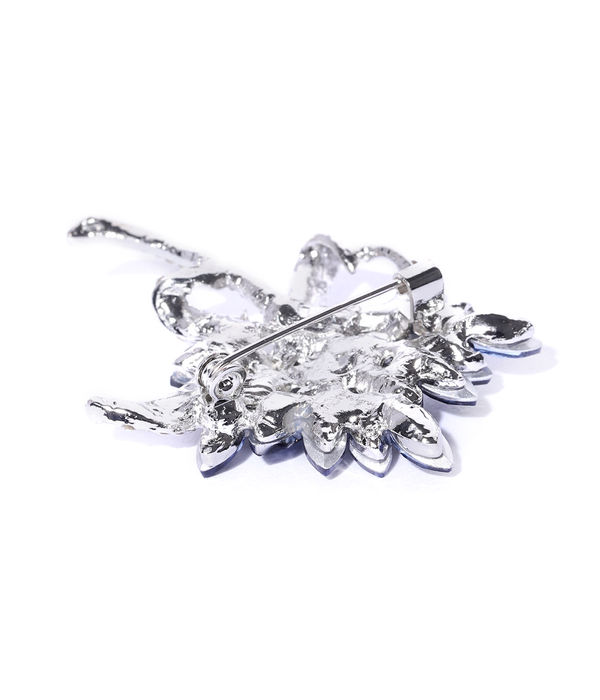 YouBella Jewellery Latest Stylish Crystal Unisex Floral Shape Silver Plated Brooch for Women/Girls/Men